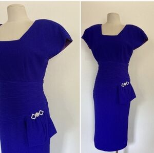 Vintage Royal Blue Dress With Rhinestones